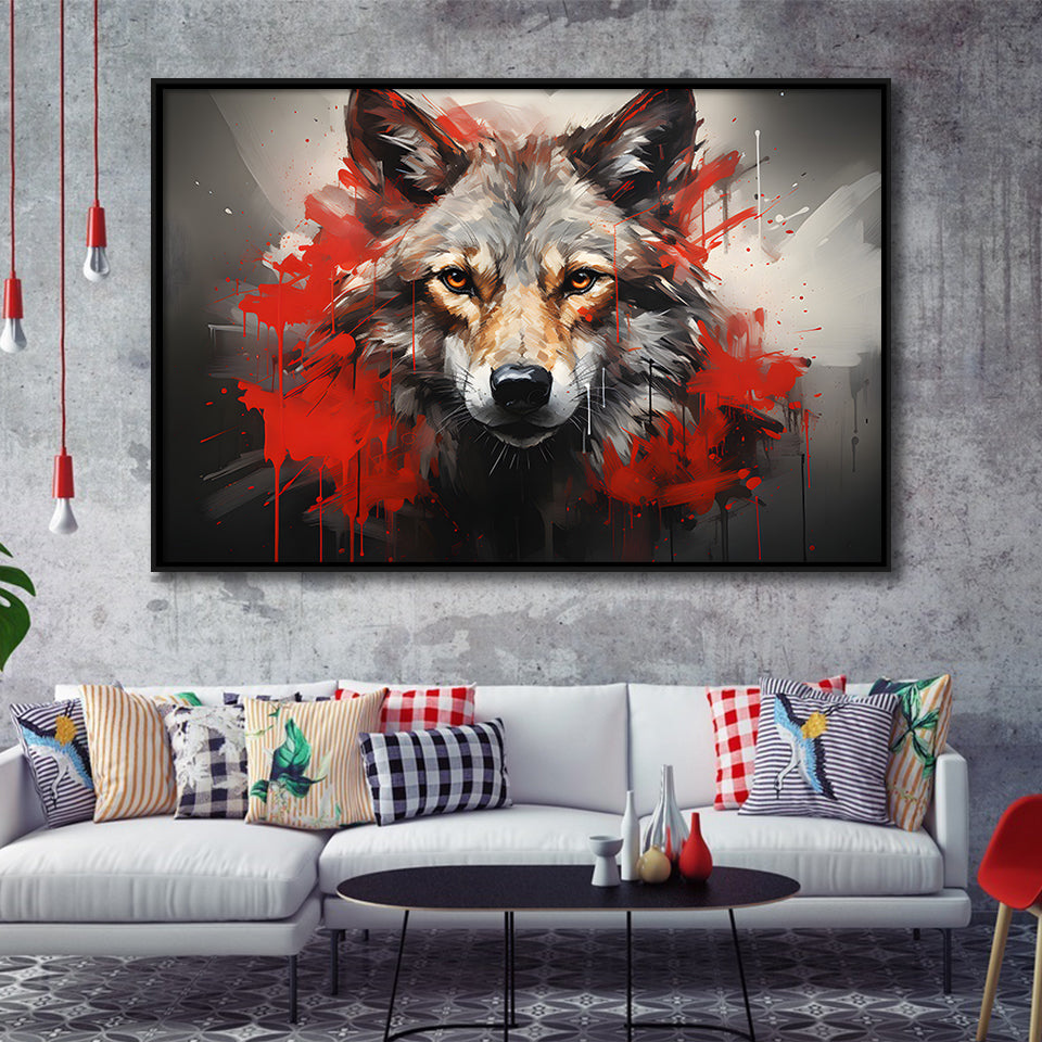 Wolf Head Red And Black Framed Canvas Prints Wall Art Home Decor, Painting Canvas, Floating Frame