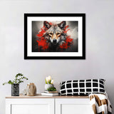 Wolf Head Red And Black Framed Art Prints Wall Art Home Decor, Painting Art, White Border