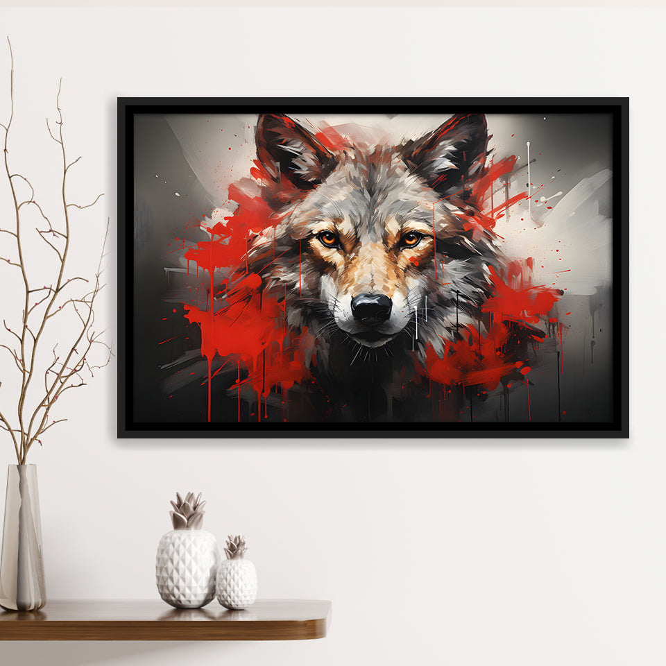 Wolf Head Red And Black Framed Canvas Prints Wall Art Home Decor, Painting Canvas, Floating Frame