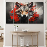 Wolf Head Red And Black 5 Panels B Canvas Prints Wall Art Home Decor, Extra Large Canvas