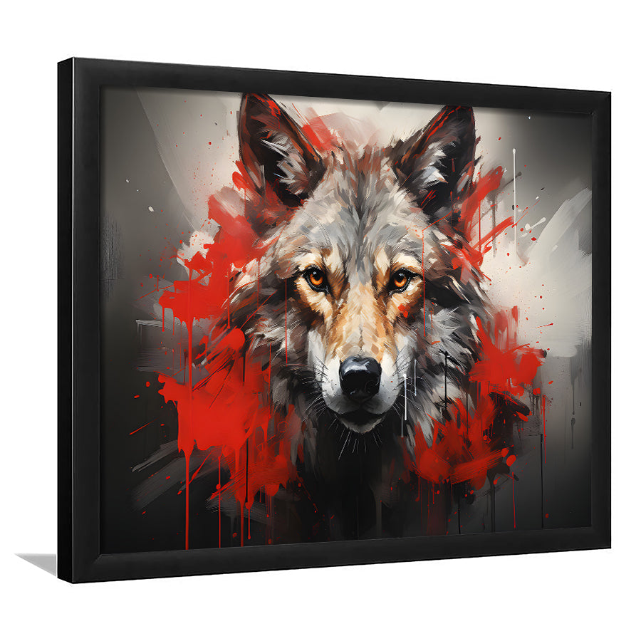 Wolf Head Red And Black Framed Art Prints Wall Decor, Painting Art, Framed Picture
