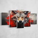 Wolf Head Red And Black 5 Panels Canvas Prints Wall Art Home Decor, Large Mixed Canvas