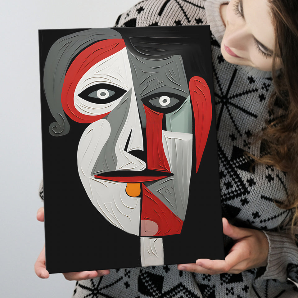 Woman And Man Abstract Face Red And Black Canvas Prints Wall Art Home Decor, Painting Canvas, Living Room Wall Decor
