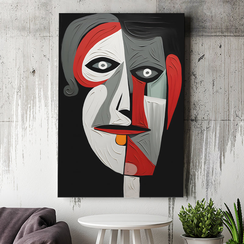 Woman And Man Abstract Face Red And Black Canvas Prints Wall Art Home Decor, Painting Canvas, Living Room Wall Decor