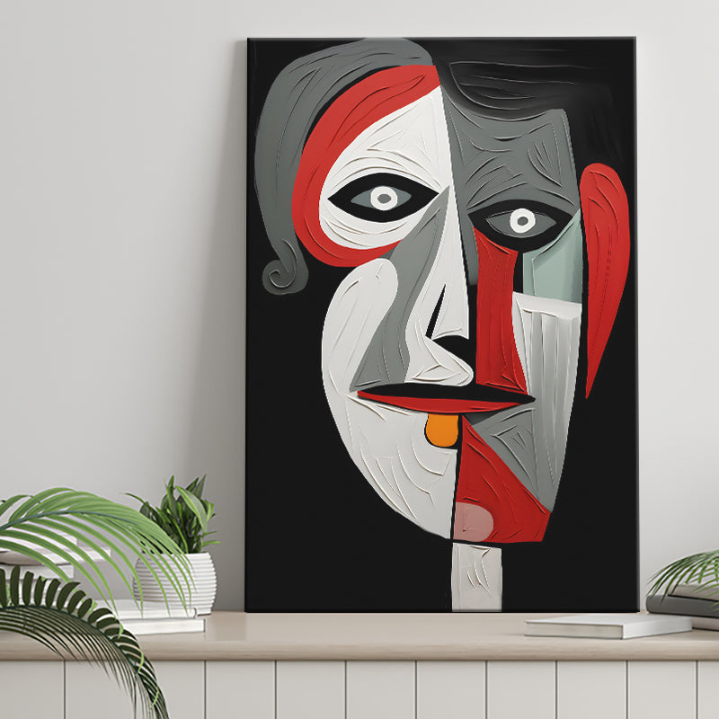 Woman And Man Abstract Face Red And Black Canvas Prints Wall Art Home Decor, Painting Canvas, Living Room Wall Decor