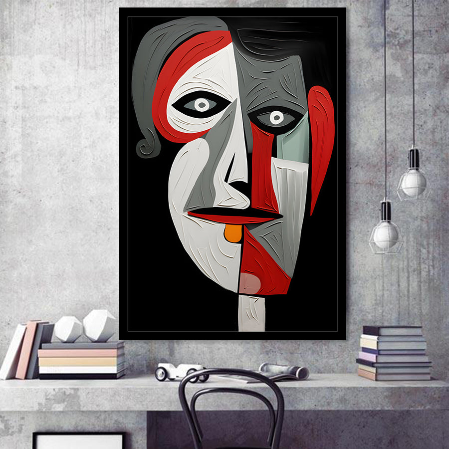 Woman And Man Abstract Face Red And Black Framed Art Prints Wall Decor, Painting Art, Framed Picture