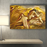 Woman And Man Feel In Love Golden Painting, Canvas Prints Wall Art Home Decor
