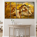 Woman And Man Feel In Love Golden Painting, Multi Panels, 5 Pieces B, Canvas Prints Wall Art Home Decor,X Large Canvas