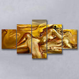 Woman And Man Feel In Love Golden Painting, Multi Panels, 5 Pieces, Canvas Prints Wall Art Home Decor