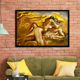 Woman And Man Feel In Love Golden Painting, Framed Art Prints Wall Art Home Decor, Ready to Hang