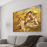 Woman And Man Feel In Love Golden Painting, Canvas Prints Wall Art Home Decor