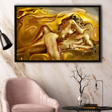 Woman And Man Feel In Love Golden Painting, Framed Canvas Prints Wall Art Home Decor,Floating Frame, Ready to Hang