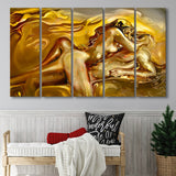Woman And Man Feel In Love Golden Painting, Multi Panels, 5 Pieces B, Canvas Prints Wall Art Home Decor,X Large Canvas