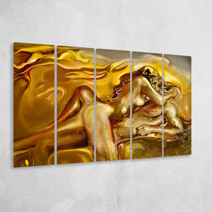 Woman And Man Feel In Love Golden Painting, Multi Panels, 5 Pieces B, Canvas Prints Wall Art Home Decor,X Large Canvas