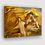 Woman And Man Feel In Love Golden Painting, Canvas Prints Wall Art Home Decor