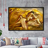 Woman And Man Feel In Love Golden Painting, Framed Art Prints Wall Art Home Decor, Ready to Hang