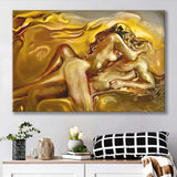 Woman And Man Feel In Love Golden Painting, Canvas Prints Wall Art Home Decor