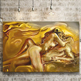 Woman And Man Feel In Love Golden Painting, Canvas Prints Wall Art Home Decor