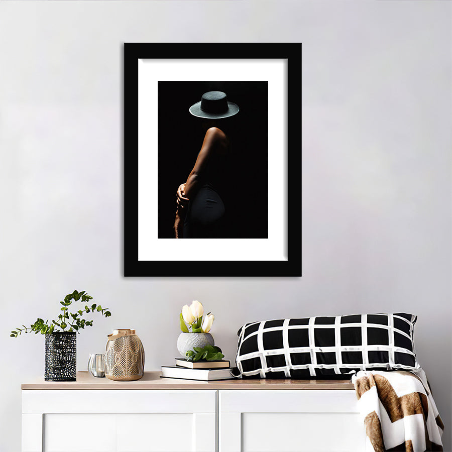 Woman In Black Hat Framed Art Prints Wall Art Decor, White Border