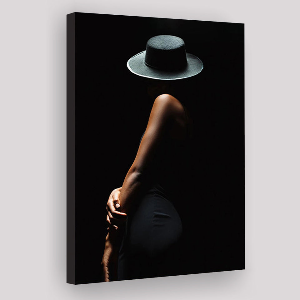 Woman In Black Hat Canvas Prints Wall Art Home Decor