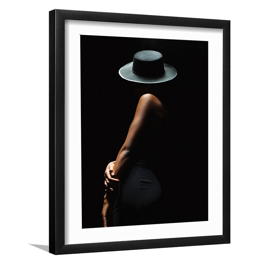 Woman In Black Hat Framed Art Prints Wall Art Decor, White Border