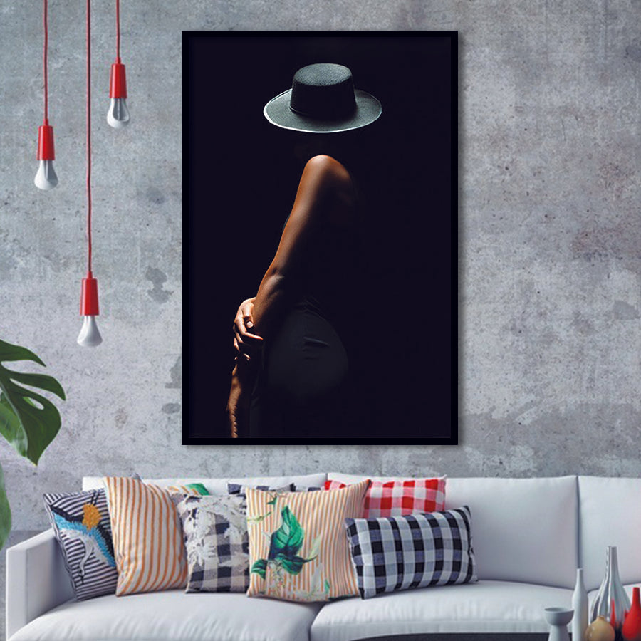 Woman In Black Hat Framed Art Print Wall Art Decor,Framed Picture