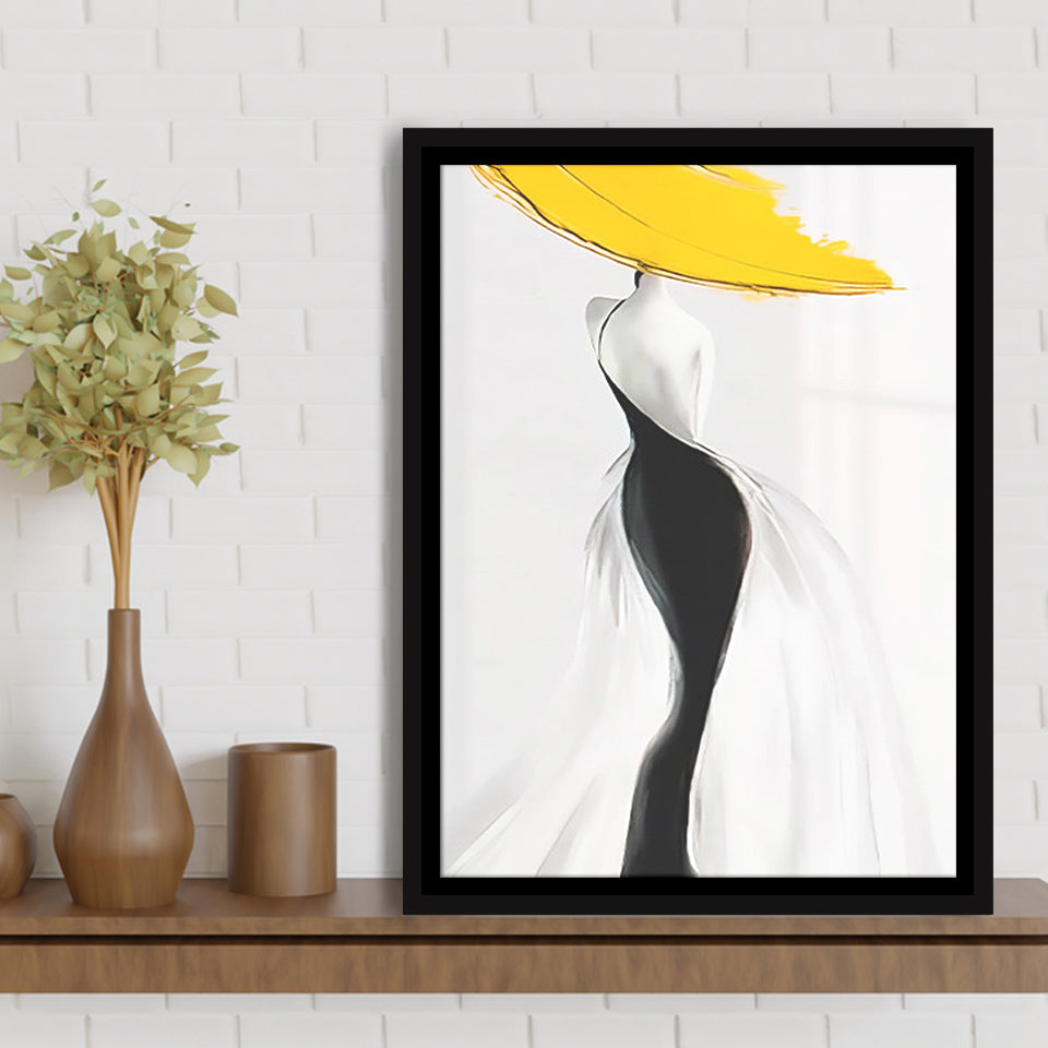 Woman In Yellow Hat Framed Canvas Prints Wall Art Home Decor, Floating Frame