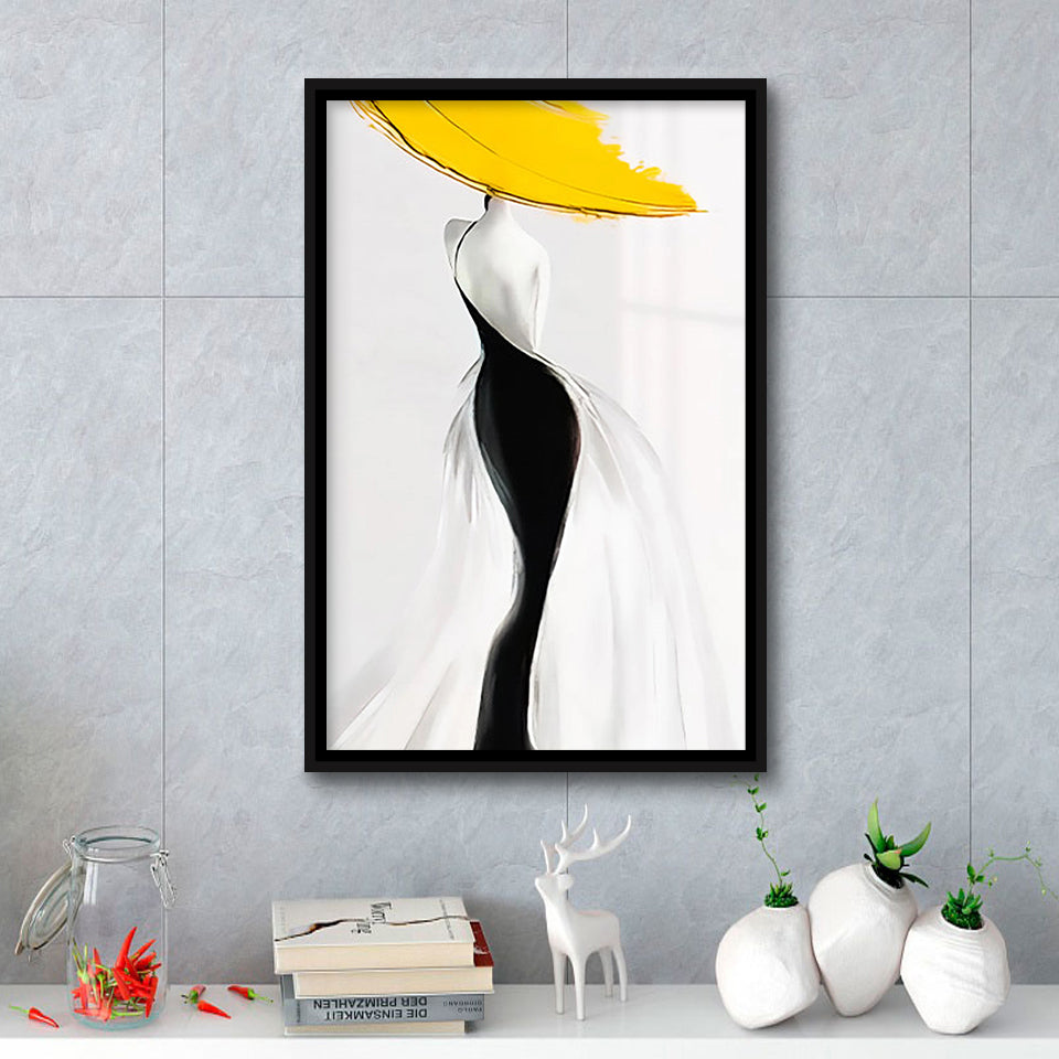 Woman In Yellow Hat Framed Canvas Prints Wall Art Home Decor, Floating Frame