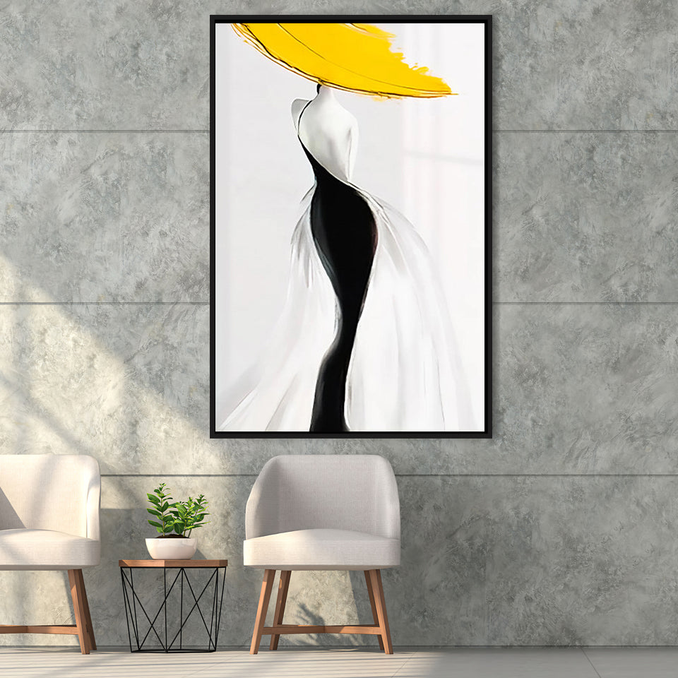 Woman In Yellow Hat Framed Canvas Prints Wall Art Home Decor, Floating Frame
