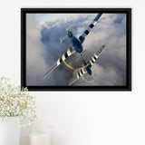 Fighter Planes North American P 51 Mustang Fighter Us Army Framed Canvas Prints Wall Art Decor - Painting Canvas, Black Framed Picture