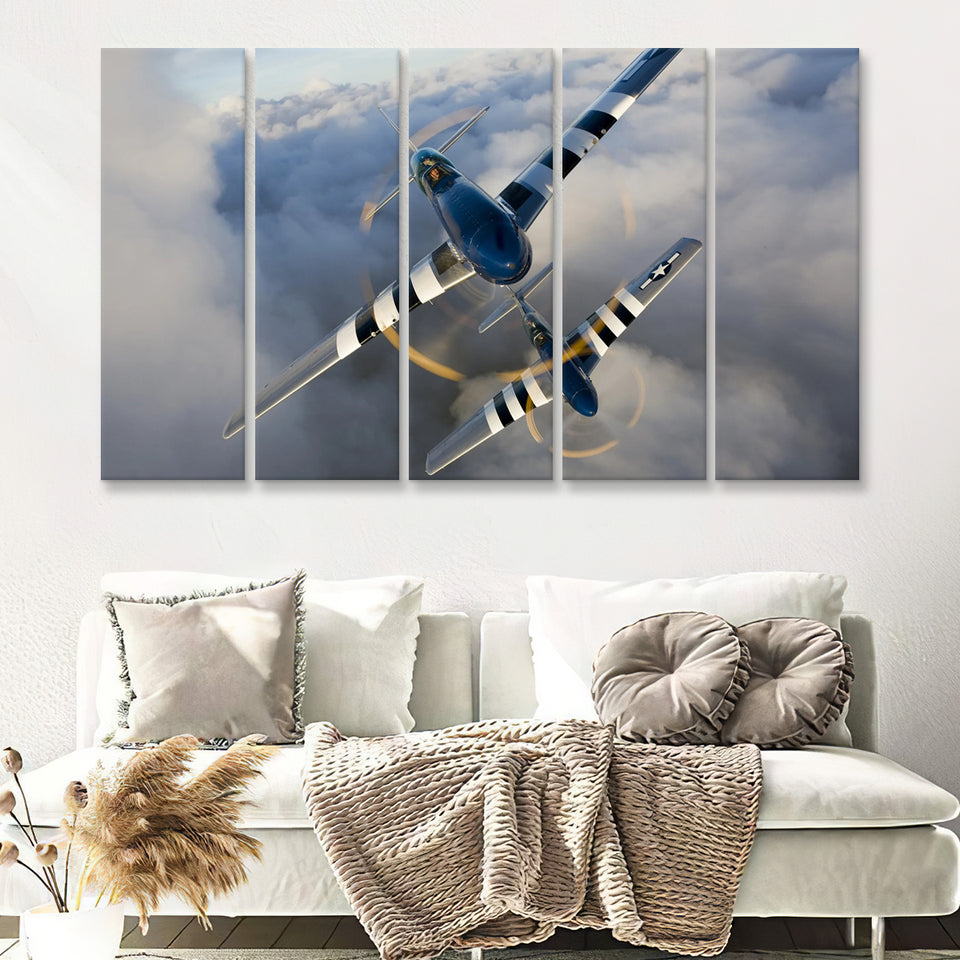 Fighter Planes North American P 51 Mustang Fighter Us Army 5 Piece B Canvas Prints Wall Art Decor - Painting Canvas, Multi Panels