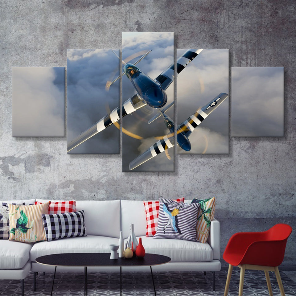 Fighter Planes North American P 51 Mustang Fighter Us Army 5 Piece Canvas Prints Wall Art Decor - Painting Canvas, Multi Panels