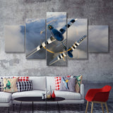 Fighter Planes North American P 51 Mustang Fighter Us Army 5 Piece Canvas Prints Wall Art Decor - Painting Canvas, Multi Panels