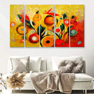 Yellow Orange Oipainting Abstract Art 5 Piece B Multi Panels Canvas Prints Wall Art - Painting Canvas,Wall Decor