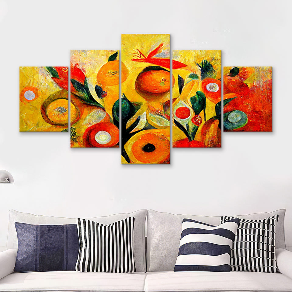 Yellow Orange Oipainting Abstract Art 5 Piece Multi Panels Canvas Prints Wall Art - Painting Canvas,Wall Decor