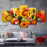 Yellow Orange Oipainting Abstract Art 5 Piece Multi Panels Canvas Prints Wall Art - Painting Canvas,Wall Decor